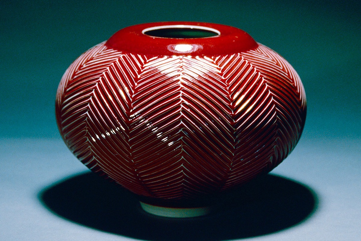 Jar carved decoration copper red glaze